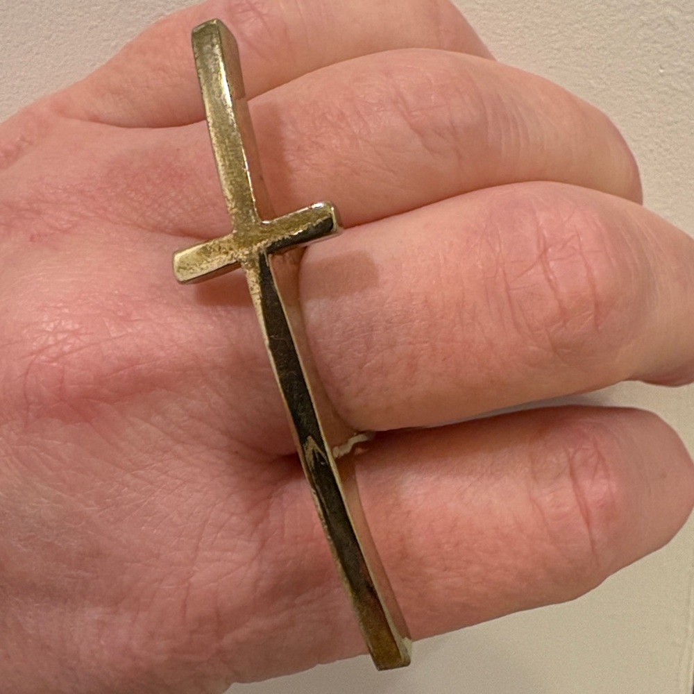 Y2K Gold Tone Geometric Cross Bar Ring Minimalist Statement